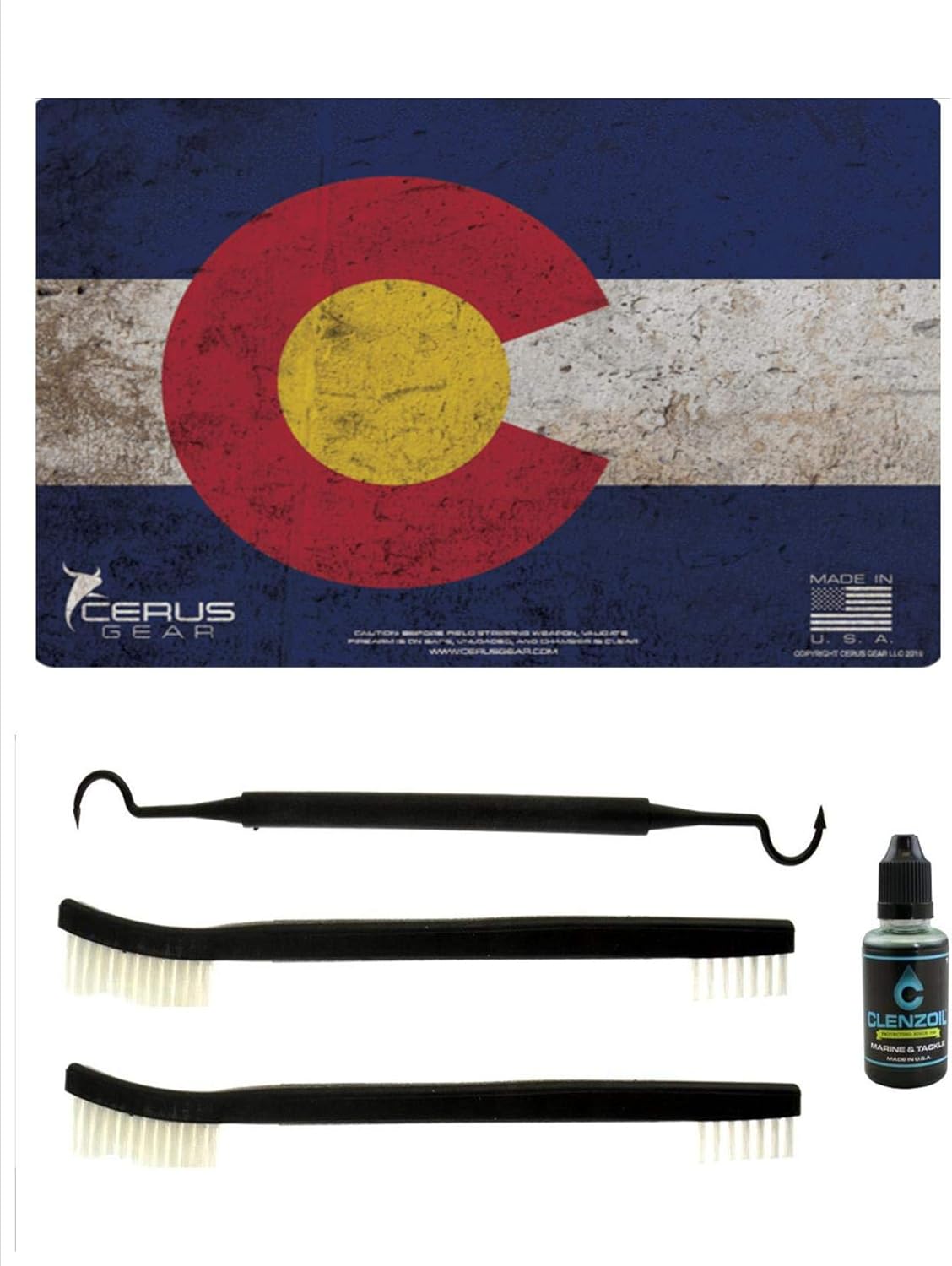 EDOG Colorado State Pride Flag 5 PC Heavy Duty Pistol Cleaning 12x17 Padded Gun-Work Surface Protector Mat Solvent & Oil Resistant & 3 PC Cleaning Essentials & Clenzoil