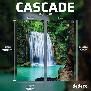 Dedeco 2x Premium Bad Duschrückwand mit Motiv: Wasserfall V1 90x200cm wasserfest hochwertig fugenlose Wandverkleidung aus 3mm-Alu-Verbundplatte Fliesenersatz ohne Bohren Made in Germany
