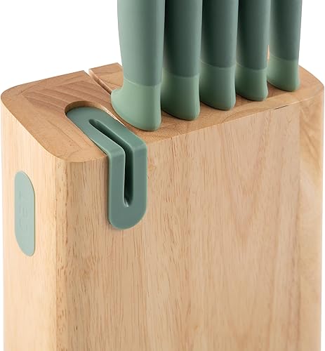 Miniatura 3 de BergHOFF Forest - Juego de 6 bloques de cuchillos, hoja afilada de acero inoxidable, mango suave al tacto, bloque de madera, ranuras anchas,