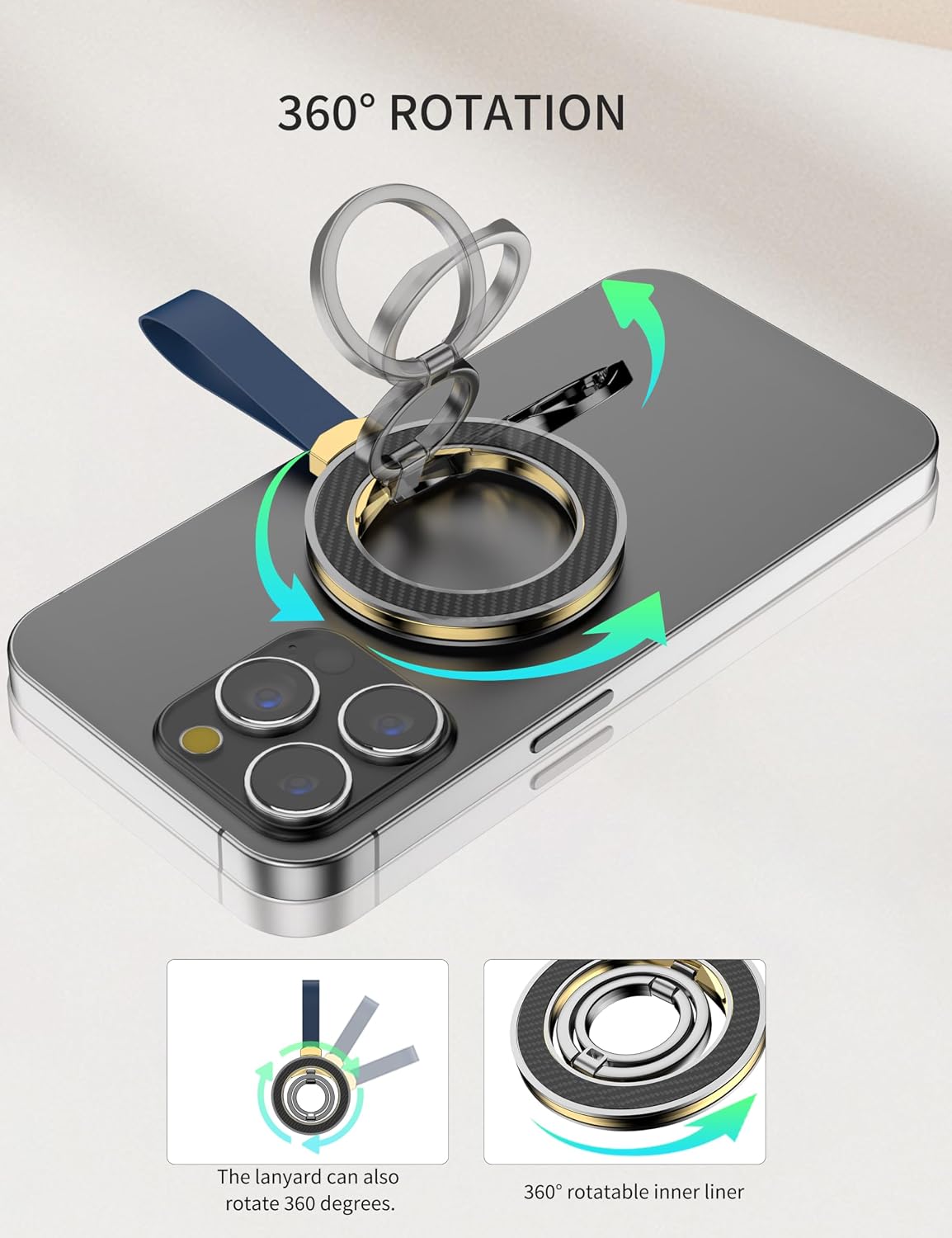 Magnetic Phone Grip & Ring Holder, 360° Rotation Folding Kickstand image 3