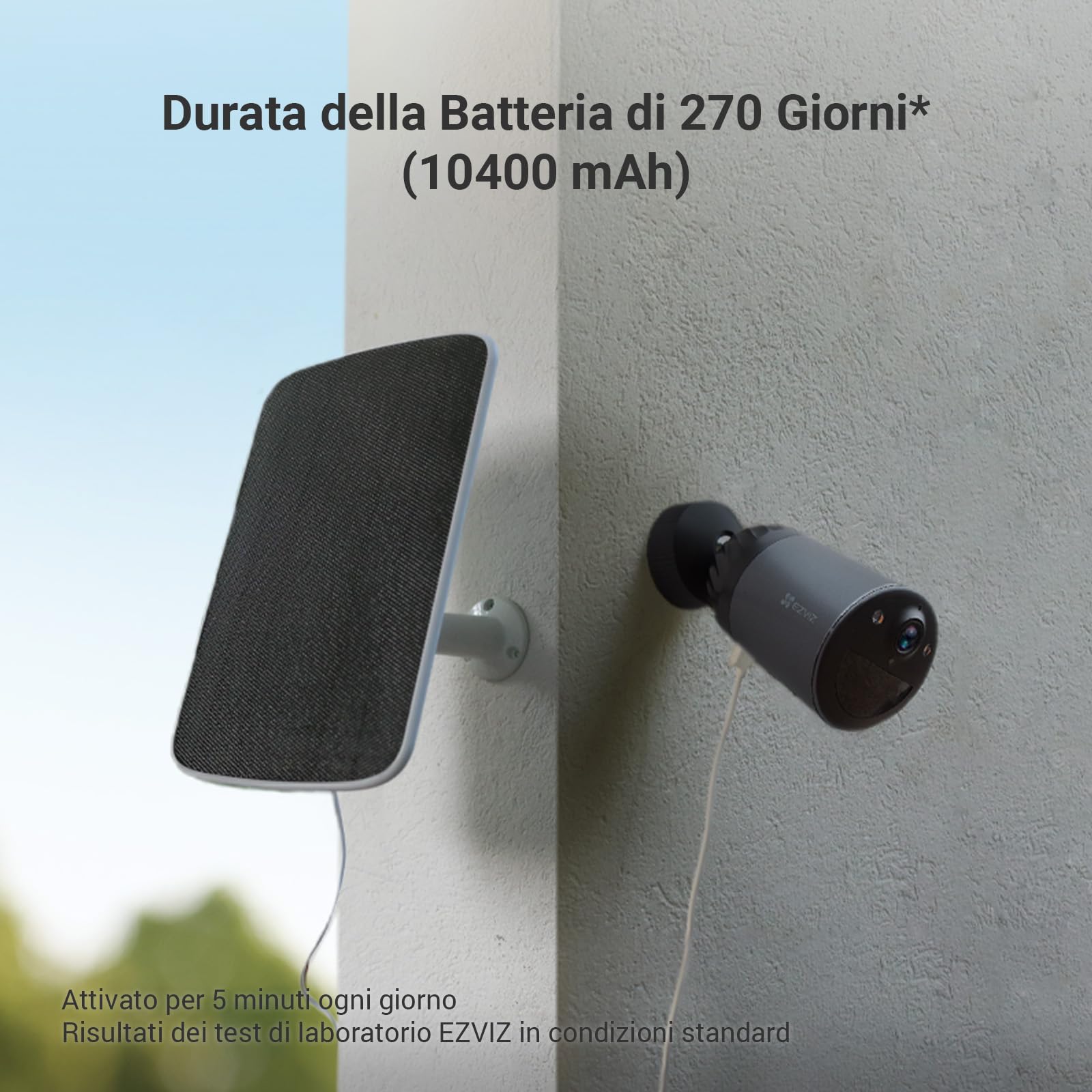 EZVIZ Telecamera wifi esterno batteria 2k, 100% senza fili, 270 Giorni di durata della batteria, impermeabilità IP66, Visione notturna a colori, Alexa, Rilevamento di Persone, Modello BC1C 4MP