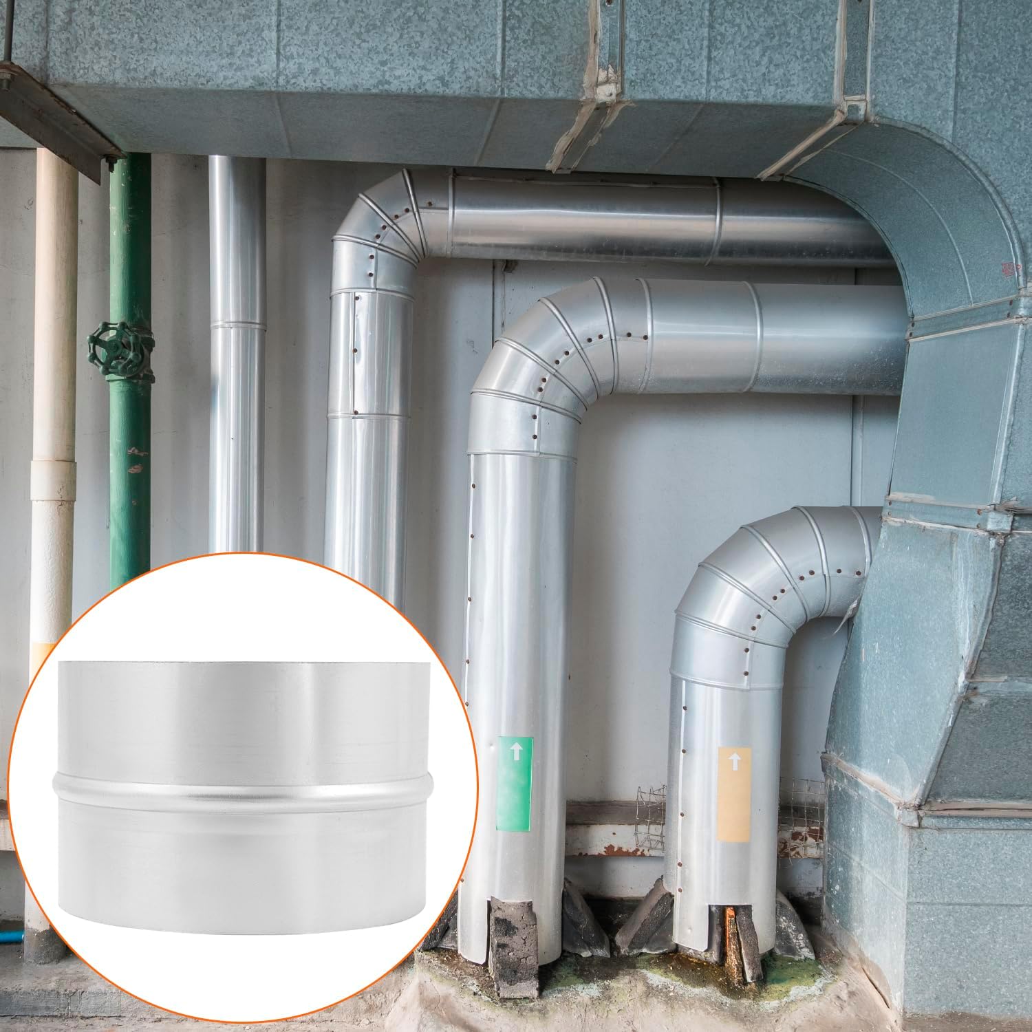 QWORK 6" Two-Hole Duct Connector, Metal Duct Connector, Straight Pipe Coupler, Round Ventilation Extension Fitting for HVAC Systems