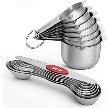 ChefAide Measuring Cups and Spoons Set, 304 Stainless Steel Measuring Cups Set of 7,8 Magnetic Stainless Steel Measuring Spoons & 1 Leveler for for Measure Dry and Liquid Ingredients