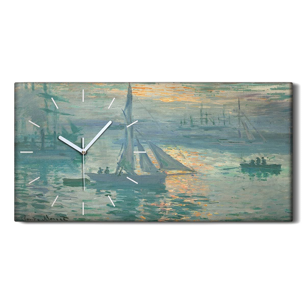 Horloge sur toile salon et chambre au décor de mer sunrise de 60x30cm