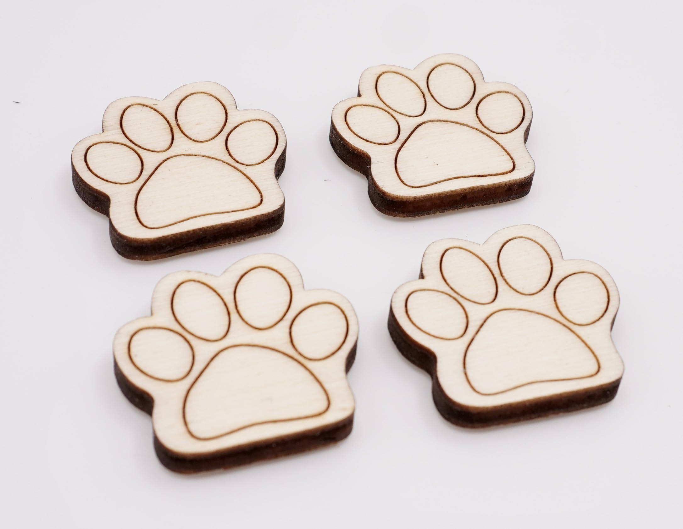 4 Pcs Paw print gift wooden novelty fridge magnets - natural wood - with strong magnets - animal tracks, 27mm x 26mm - Image 4