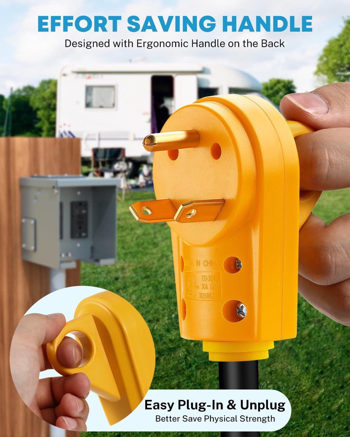 Kohree 30 Amp RV Plug Male and Female RV Replacement Plug Set TT-30P TT-30R 125 Volt with Ergonomic Grip Handle Yellow