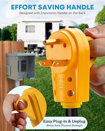 Miniatura 10 de Kohree Enchufe macho de 50 amperios, enchufe de repuesto para RV de 125 250 V, enchufe de receptáculo NEMA 14-50P de alta resistencia con mango de