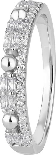ZILGI Elegant Infinity Curve Diamond 925 Sterling Silver Ring for Women Premium CZ Studded Slim Band Ring Sparkling Minima...