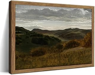 MJONG Framed Vintage Landscape Wall Art – Moody Retro Mountain Canvas Painting Prints, Countryside Farmhouse Landscape Artwork, Vintage Wall Decor for Living Room Bedroom Bathroom – 12x16in
