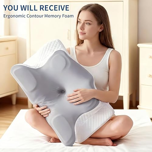 Miniatura 7 de Neck Pillow for Pain Relief Cooling Cervical Pillow for Sleeping, Contour Orthopedic Memory Foam Pillows for Back Stomach Sleepers (Gray)