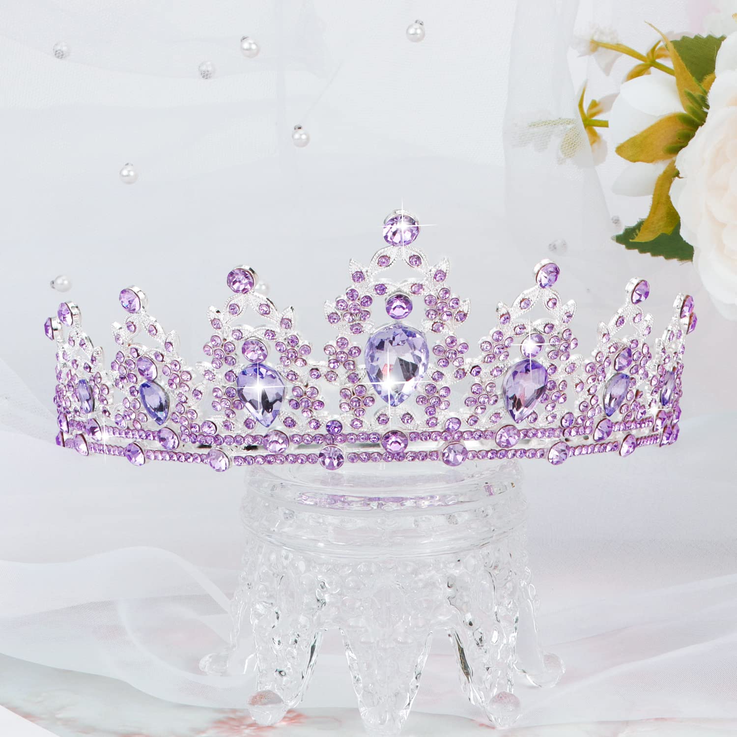 SuPoo Purple Birthday Sash and Crown Kit - Princess Tiara With Comb, Glitter Sash for Women, Crystal Headband for Girls - Happy Birthday Decorations Gifts - Image 6
