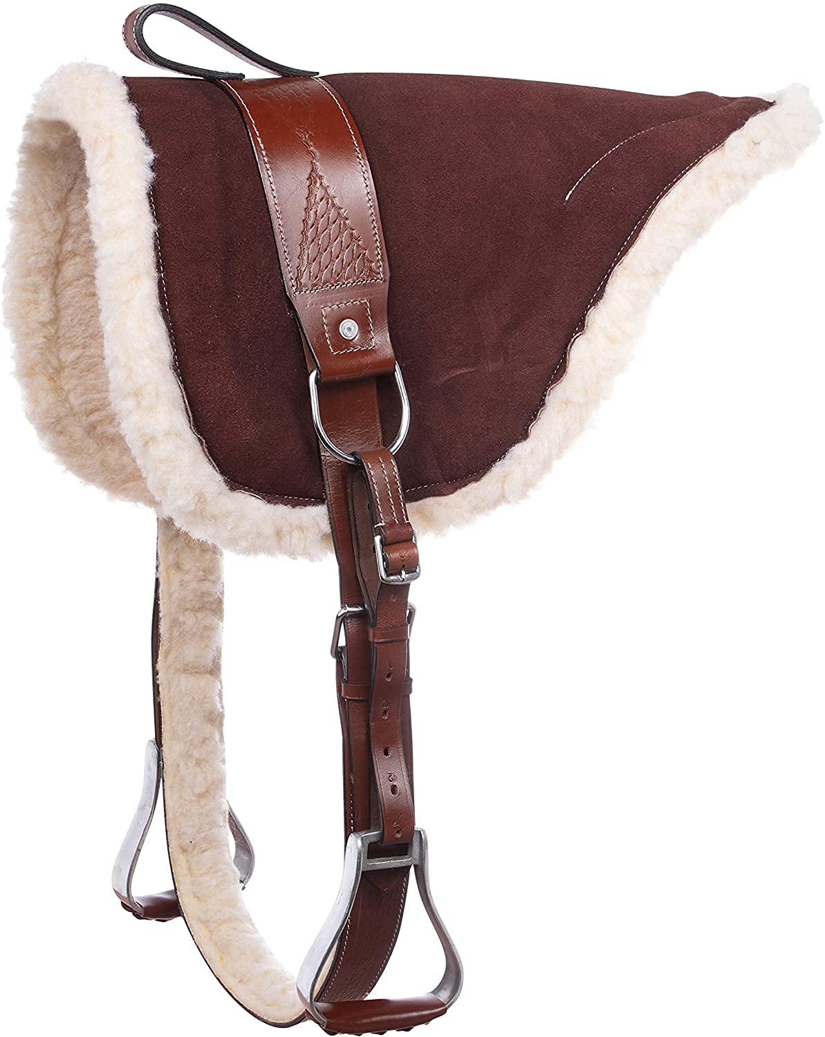 Brown Fleece Non Slip Western English TREELESS Horse Saddle Bareback PAD Leather Stirrups Girth