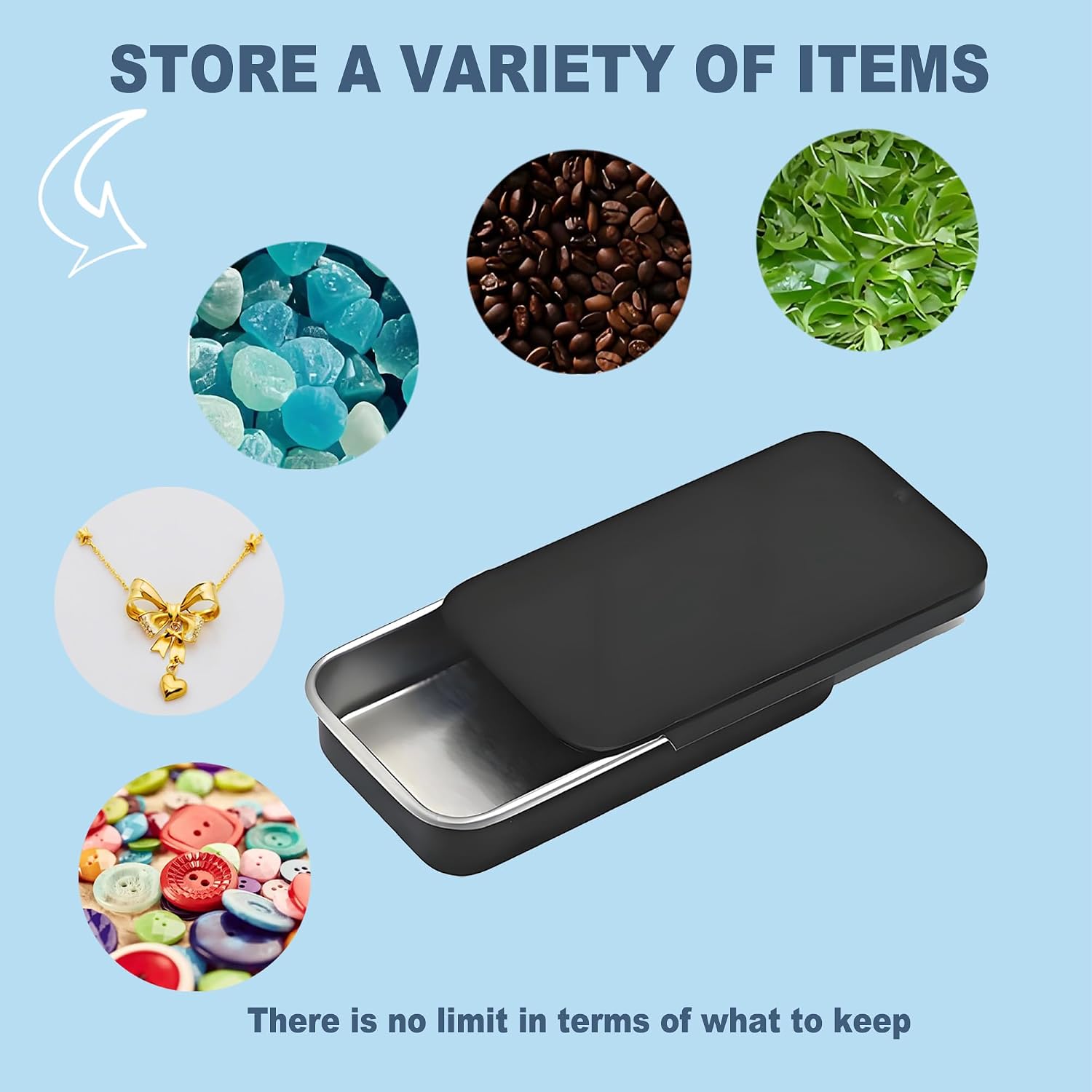20 Pack Slide Top Metal Tins, Matte Black Rectangular Empty Containers with Lids,Small Portable Storage Box for Beads,Crafts,Hardware,Jewelry - Includes 10 Large (3.6") and 10 Small (3")