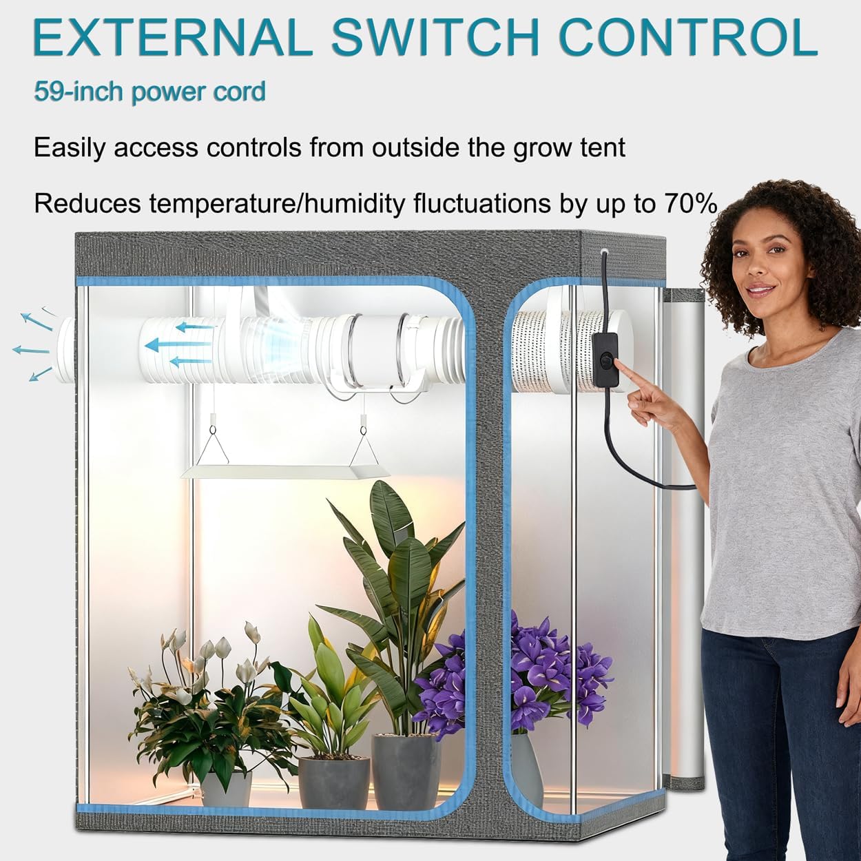 modunful 4 Inch Inline Duct Fan – Low Noise 28dB Quiet Ventilation Exhaust Fan for 2x2/3x3 Grow Tent, Bathroom & Small Room, 182 CFM Energy Efficient, On/Off Switch, 59" Power Cord