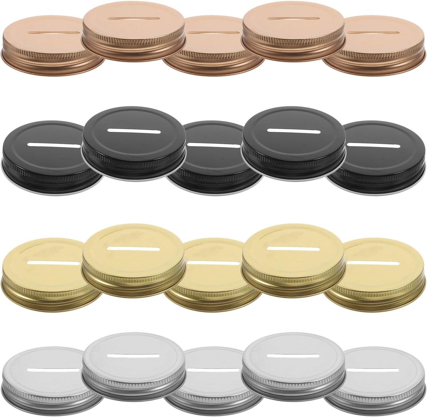 20Pcs Tinplate Jar Coin Slot Lids for Wide Mouth Jars Metal Piggy Bank Caps Assorted Colors for Diy Projects and Daily Use
