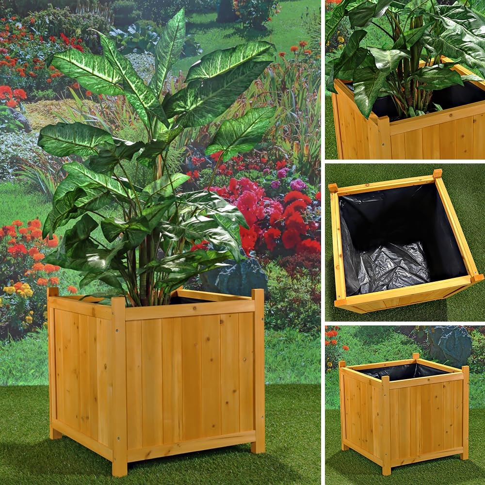 Mucola Blumenkübel Pflanzkübel Holz 2 Stück wetterfest 50x50x50 cm Braun | Pflanzkasten für Blumen, Kräuter und Sträucher, robuste glatte Oberfläche, pflegeleicht, für drinnen und draußen