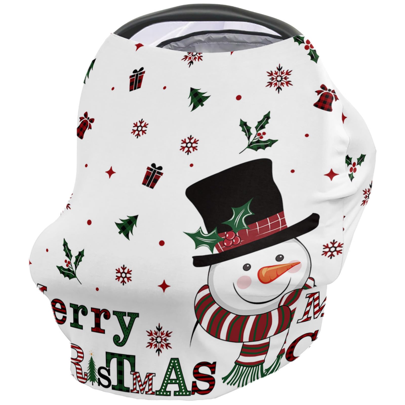 Nursing Cover for Breastfeeding Scarf, Merry Christmas Snowman Snowflake Gift Box Baby Car Covers Super Soft Multi Use for Canopy Shopping Cart Cover Blanket Stroller Cover