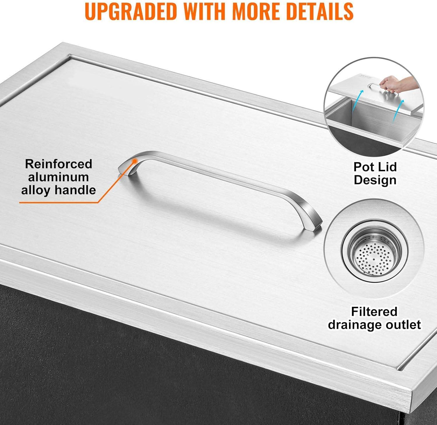 Stainless Steel Drop in Ice Chest - 40 Qt - Outdoor Bar Cooler - 20x14x12in - Wine, Beer - Drain Included