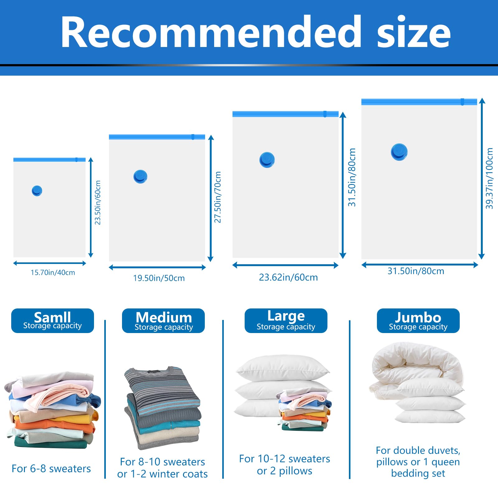 Bolsas de Vacío Ropa con Bomba Eléctrica, 20 Piezas Bolsas Vacío Para Ropa 5XL+5L+5M+5S para Guardar Ropa, Ropa de Cama, Almohadas, Mantas, Edredones, Bolsas ahorradoras de espacio - 3