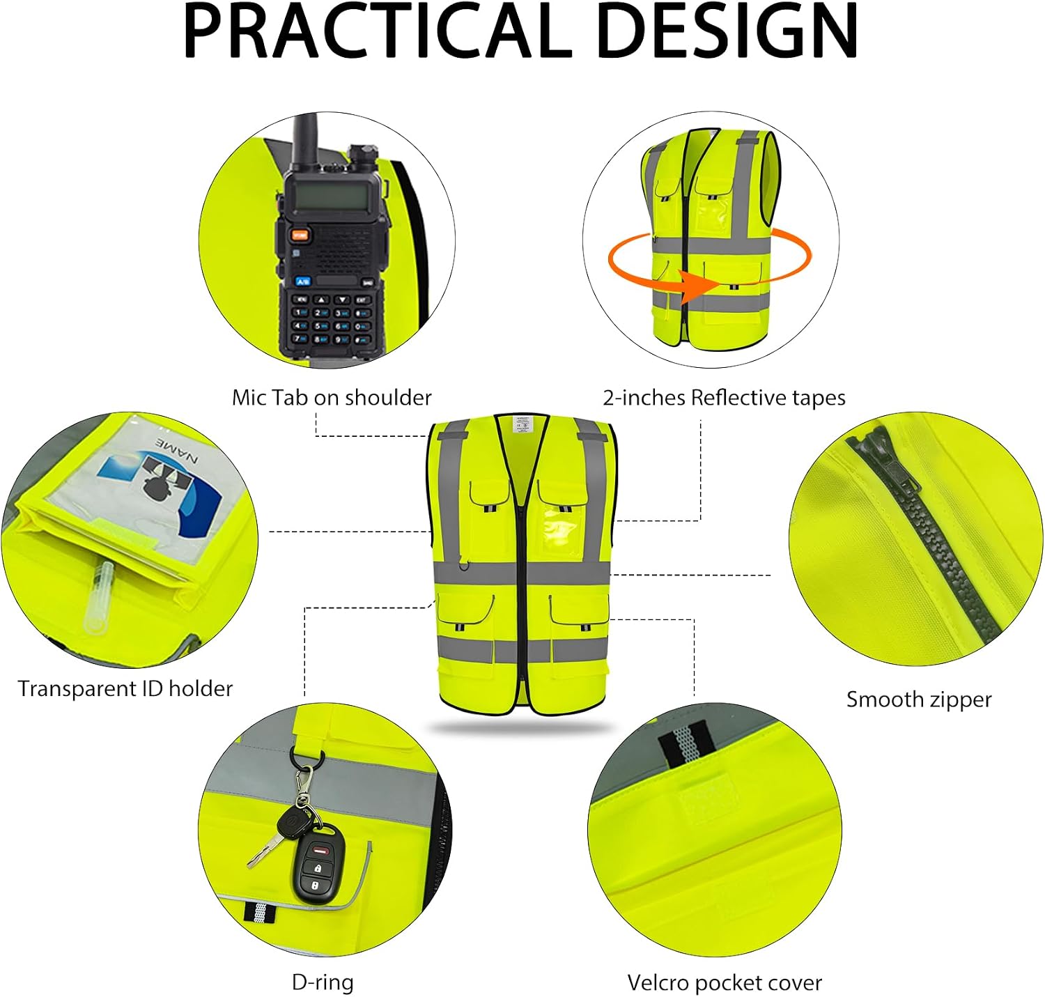 wefeyuv Reflective Safety Vest Class 2 High Visibility Vest pocket | Multi pocket breathable safety vest