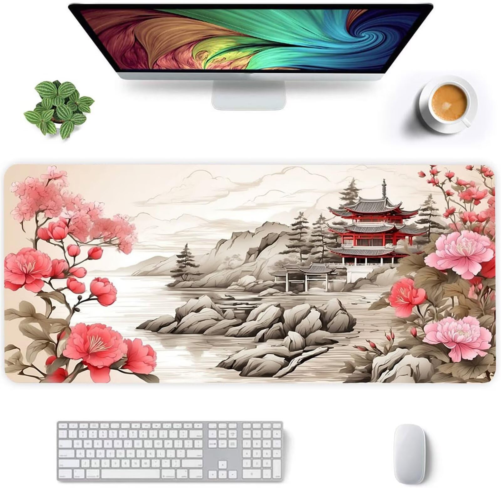 Alfombrilla Ratón XXL 1200x600x2mm Mouse Pad Grande Gaming,Alfombrilla Antideslizante,Tapete Escritorio con Bordes Cosidos,Alfombrilla Ratón para Jugadores, PC, Oficina, Loft Floral Rosa