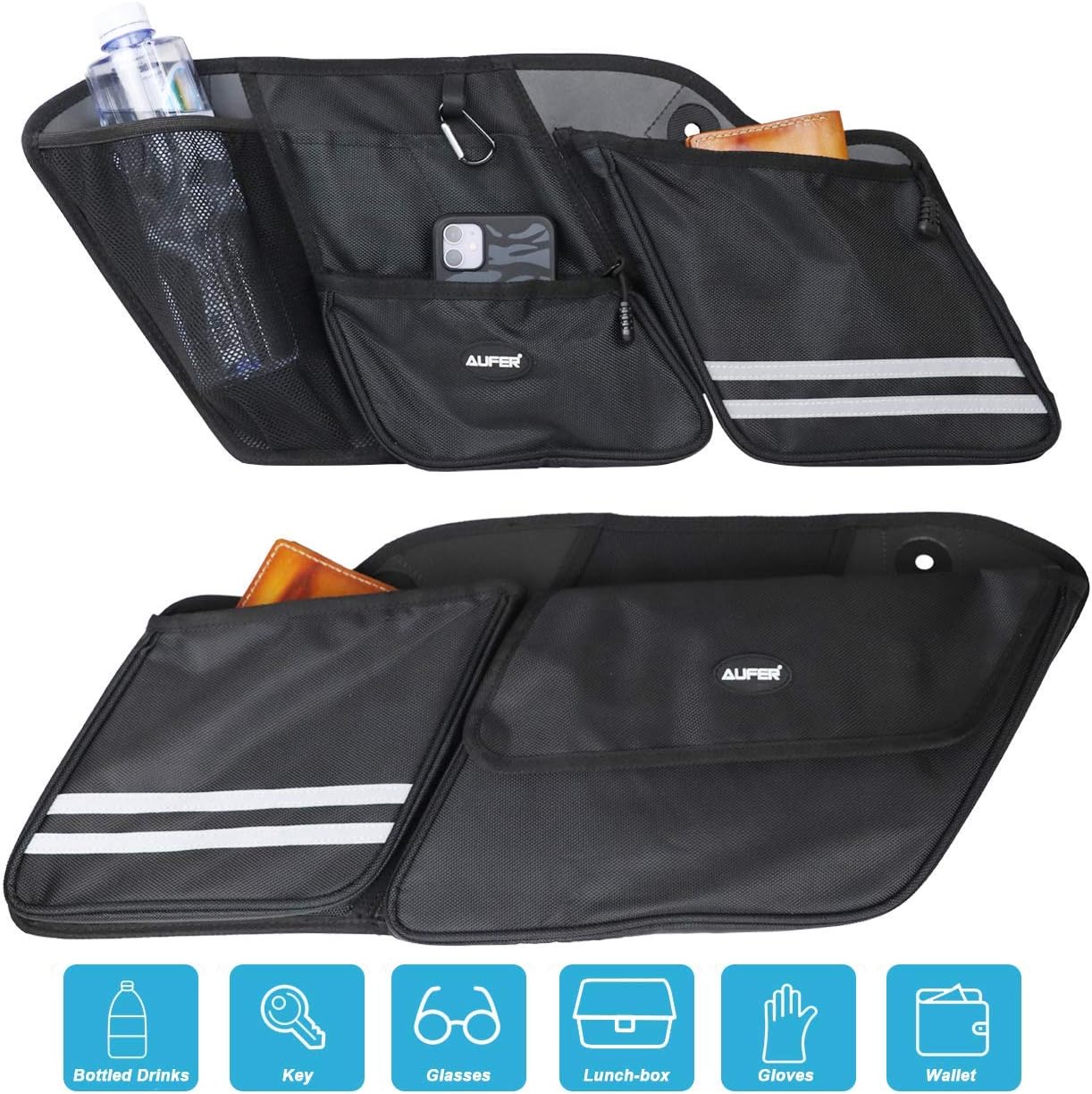 AUFER Left & Right Side Motorcycle Saddlebag Organizers Storage Bags Saddle bag Organizers Bag Compatible With For 1993-2013 Harley Touring Road King Road Glide Electra Glide Street Glide