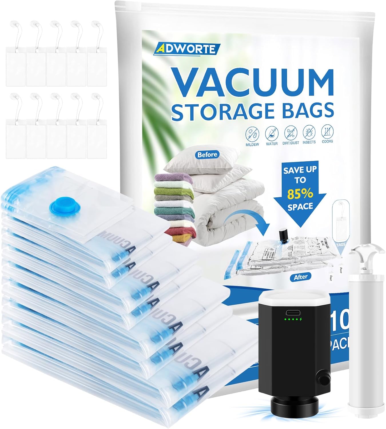 Vacuum Storage Bags with Cordless Electric Air Pump,10 Pack
