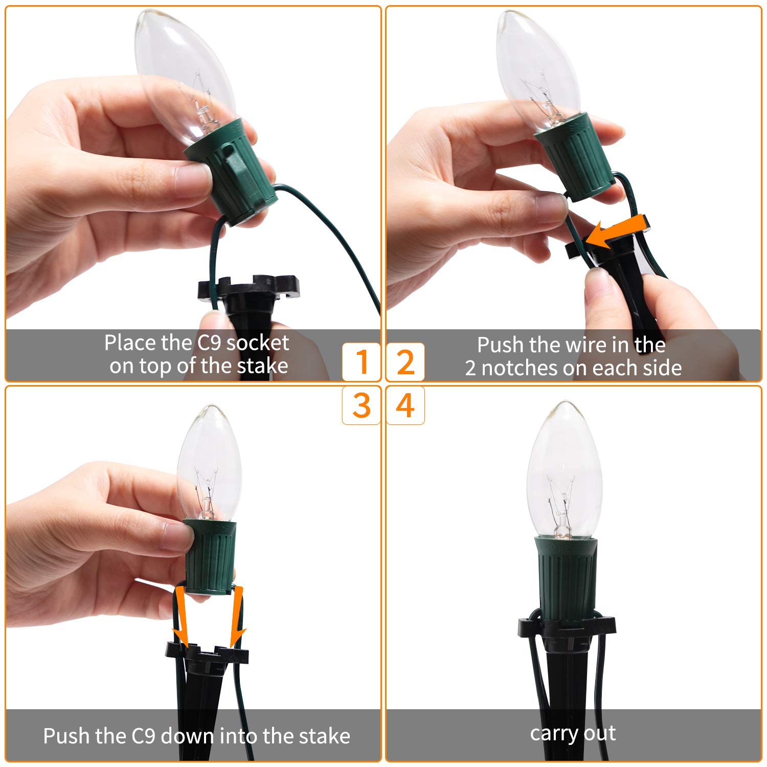 Tira de luces LED de exteriores para Navidad de 25.7 pies Tira de luces LED C9 con 20 estacas, interconectables, a prueba de agua, para decoraciones de Navidad en interiores, fiestas, festividades y decoración comercial (color blanco cálido) 8