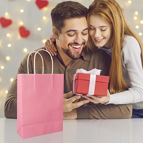 Miniatura 5 de 24 bolsas pequeñas de regalo de 8.6 x 6.3 x 3.15 pulgadas, bolsas de papel kraft con asa, bolsas de regalo rosas a granel, bolsas de regalo, bolsas