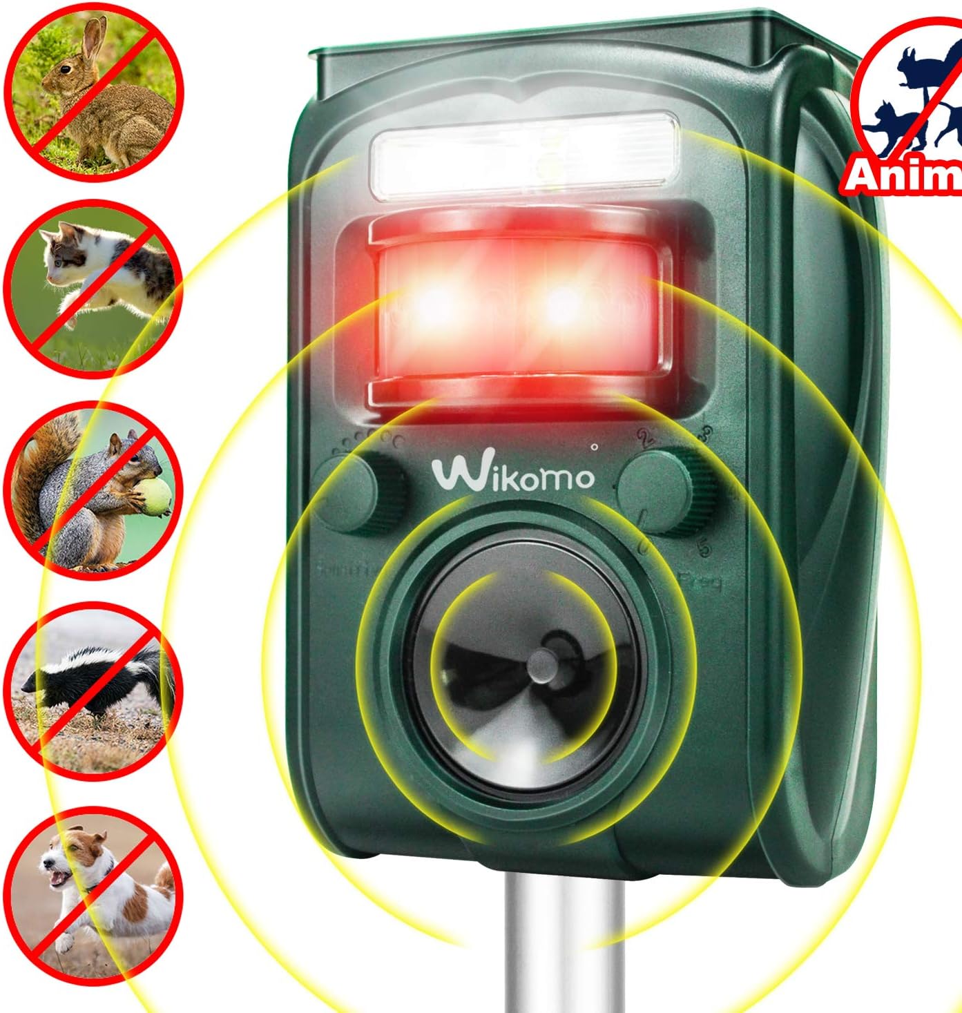 Wikomo Animal Repeller, Solar Powered Ultrasonic Pest Repeller Waterproof Outdoor with Ultrasonic Sound, Motion Sensor And Flashing Light for Cats, Dogs, Squirrels, moles, Rats Repel-Pesticides