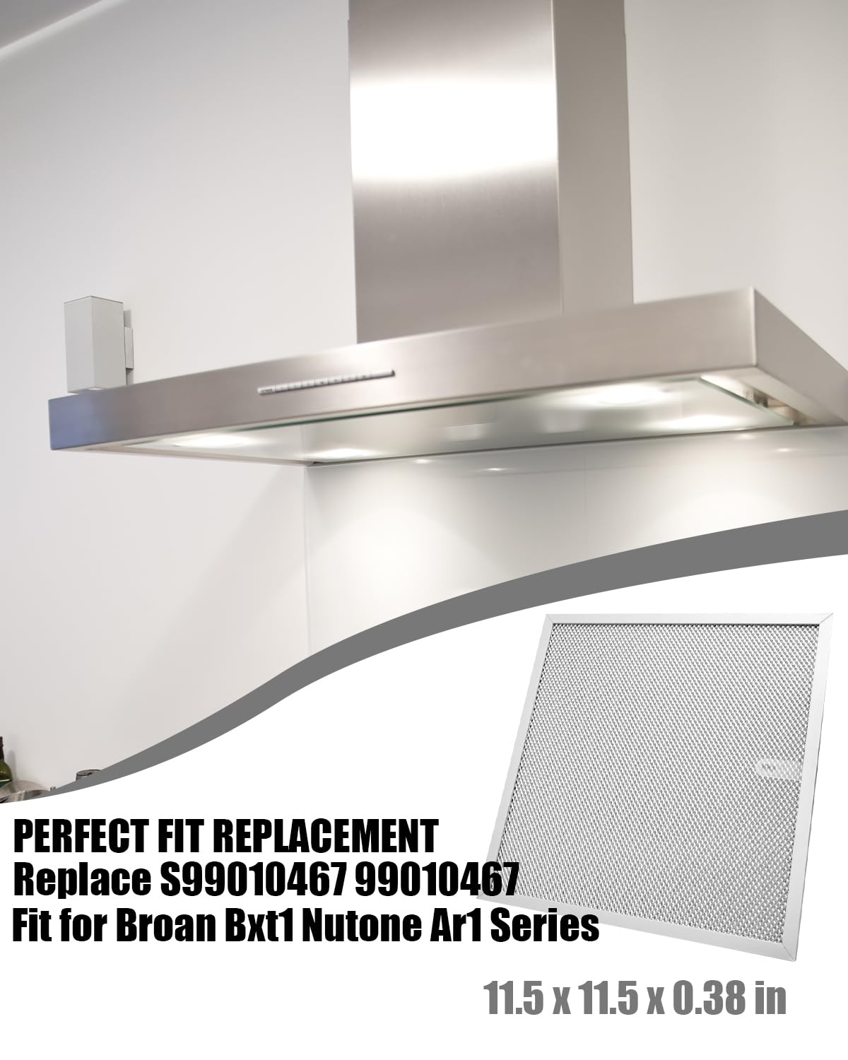Filtro de aluminio para campana de grasa para Broan Nutone, 11.5 x 11.5 x 0.38 pulgadas, reemplaza s99010467 99010467, y tiene una pestaña de plástico de 2 unidades