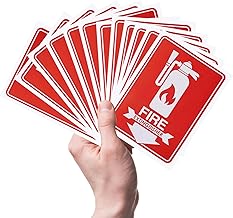 12pcs Fire Extinguisher Stickers, 5.12x7.09 Inch Durable Waterproof Fire Extinguisher Sign with Down Arrow Self-Adhesive Decal for Business Office Home and Outdoor Use
