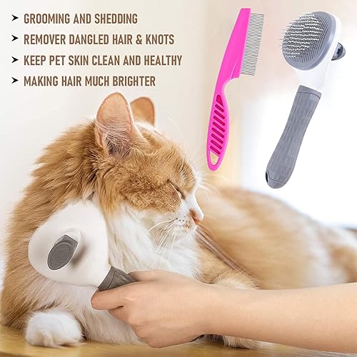 Miniatura 5 de Cepillo de gato para aseo  Cepillo deslizante para mascotas autolimpiante  Cepillo de perro para desprendimiento  Cepillo de pelo de gato con botón