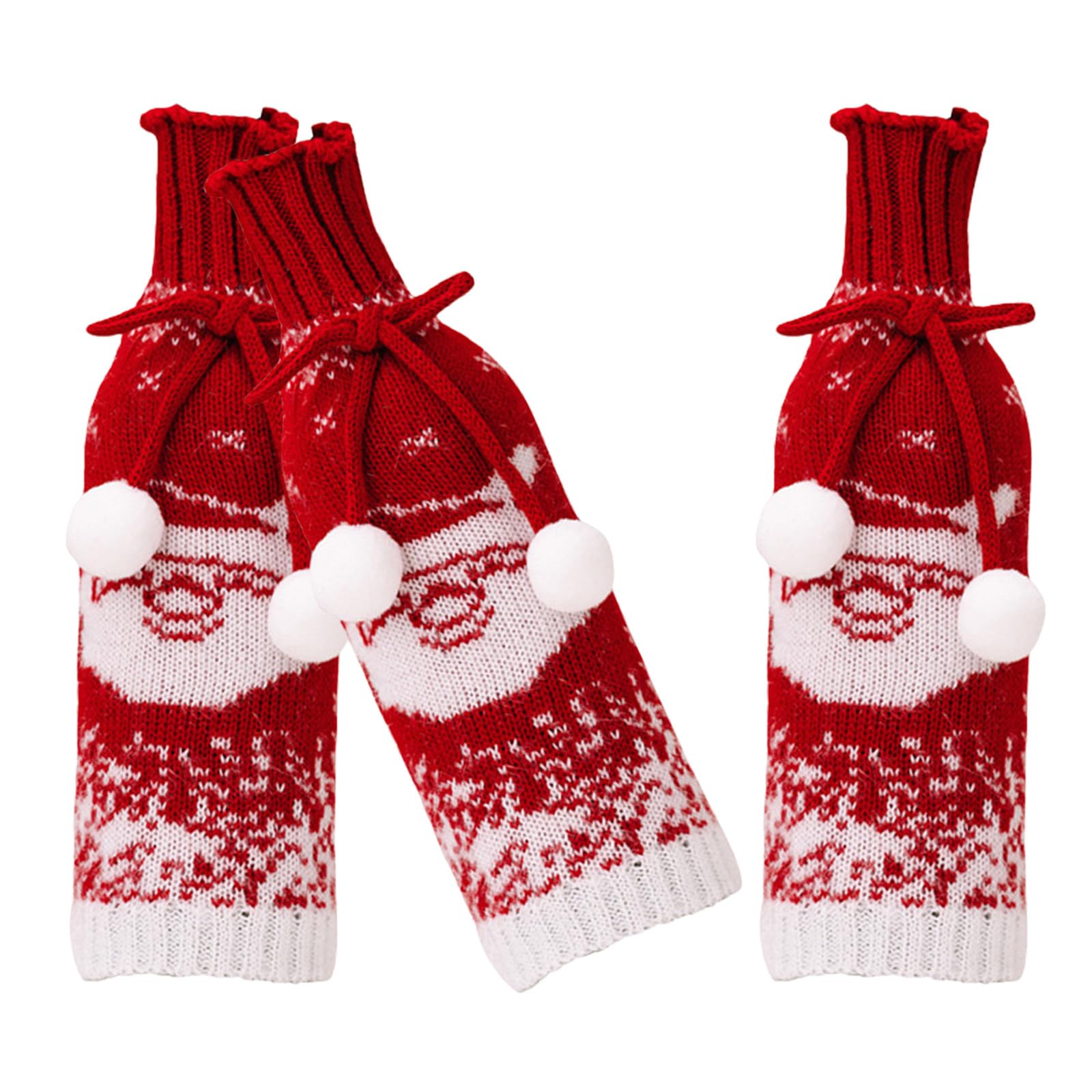 Elnwnnkc Of 3 Festival Knitted Wine Bottle Sleeves with Gradual Color Featuring Santa, Snowmans, and Reindeers Wine Bottle Covers Knitted Sweaters