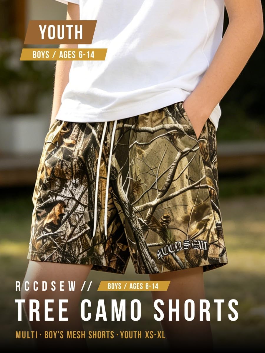 Boys Camo Mesh Athletic Shorts Breathable Exercise Gym Baseball Workout Summer Shorts with Pockets