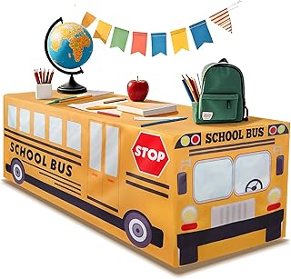 6FT School Bus Tablecloths School Bus Theme Table Cover for School Kindergarten Back to School Birthday Party Decorations