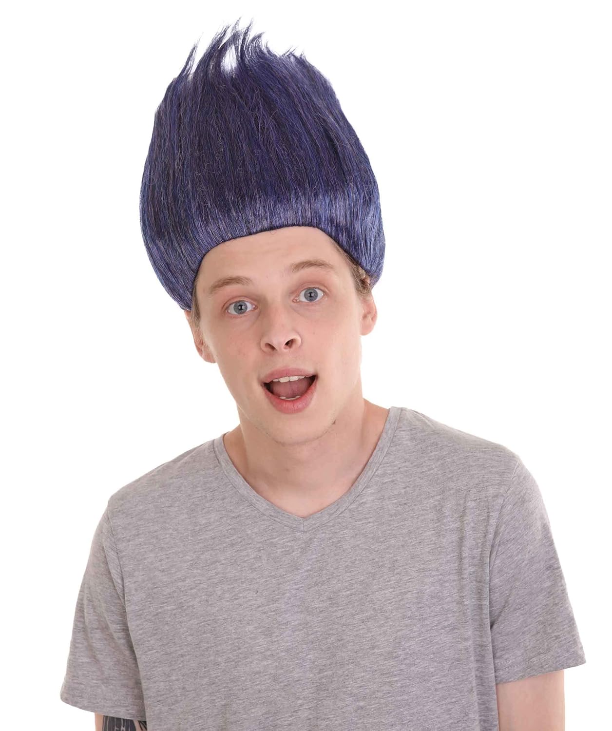 Unisex Adult Spiky Troll Wigs Collections | Synthetic Fiber Costume Wig for Men and Women | Capless Cap Halloween Colorful 80s Wig | Trolls TV Movie Cosplay Costume Accessories - Dark Blue