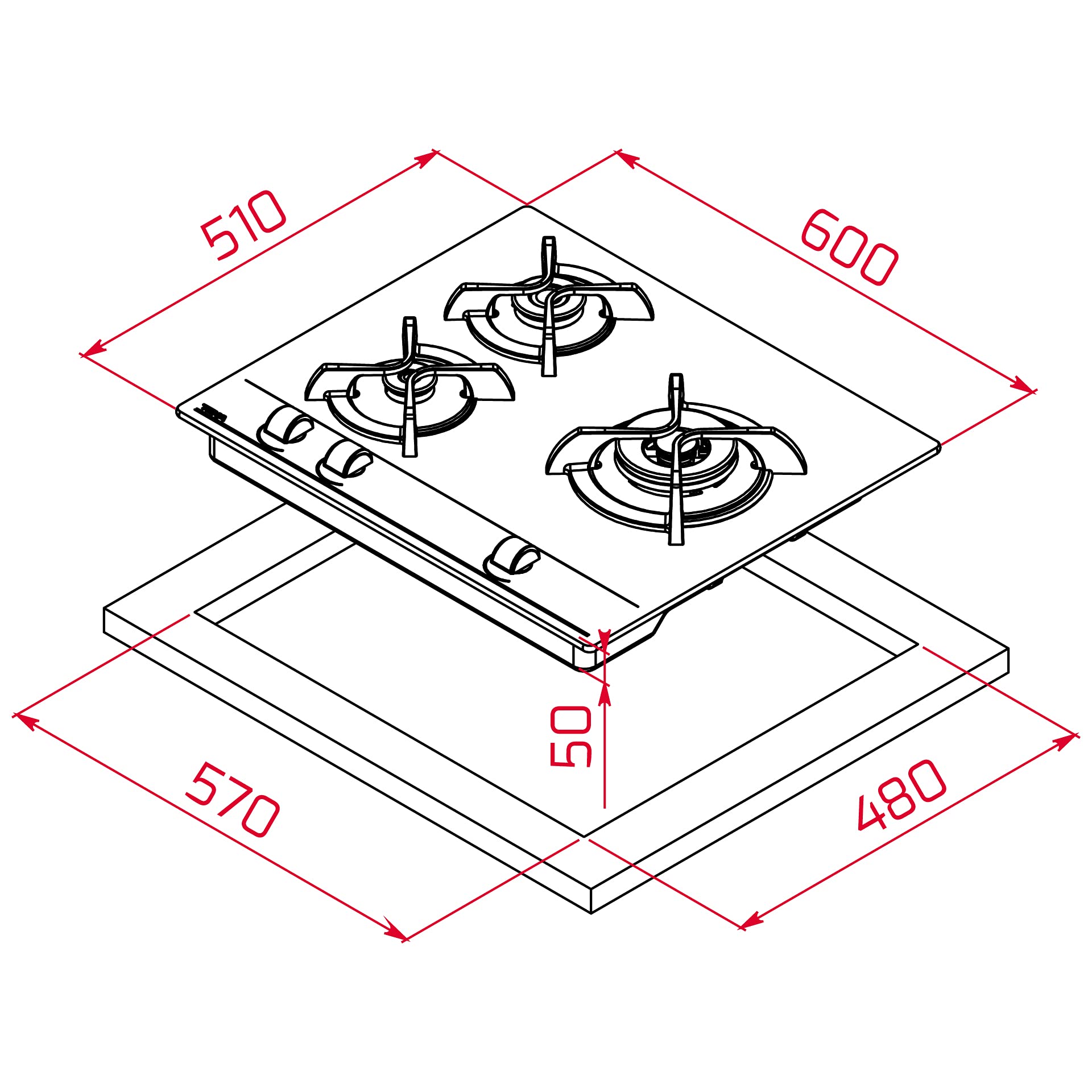TEKA Placa de Gas Butano 60 cm, 3 Fuegos, Control Exact Flame, Quemadores de Alta Eficiencia, Autoignition, Modelo GBC 63010