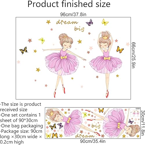 Miniatura 5 de Calcomanías de pared con diseño de ballet, color rosa bailarín, calcomanías de pared de arte de sacinora DIY removibles para guardería, niños, bebé,
