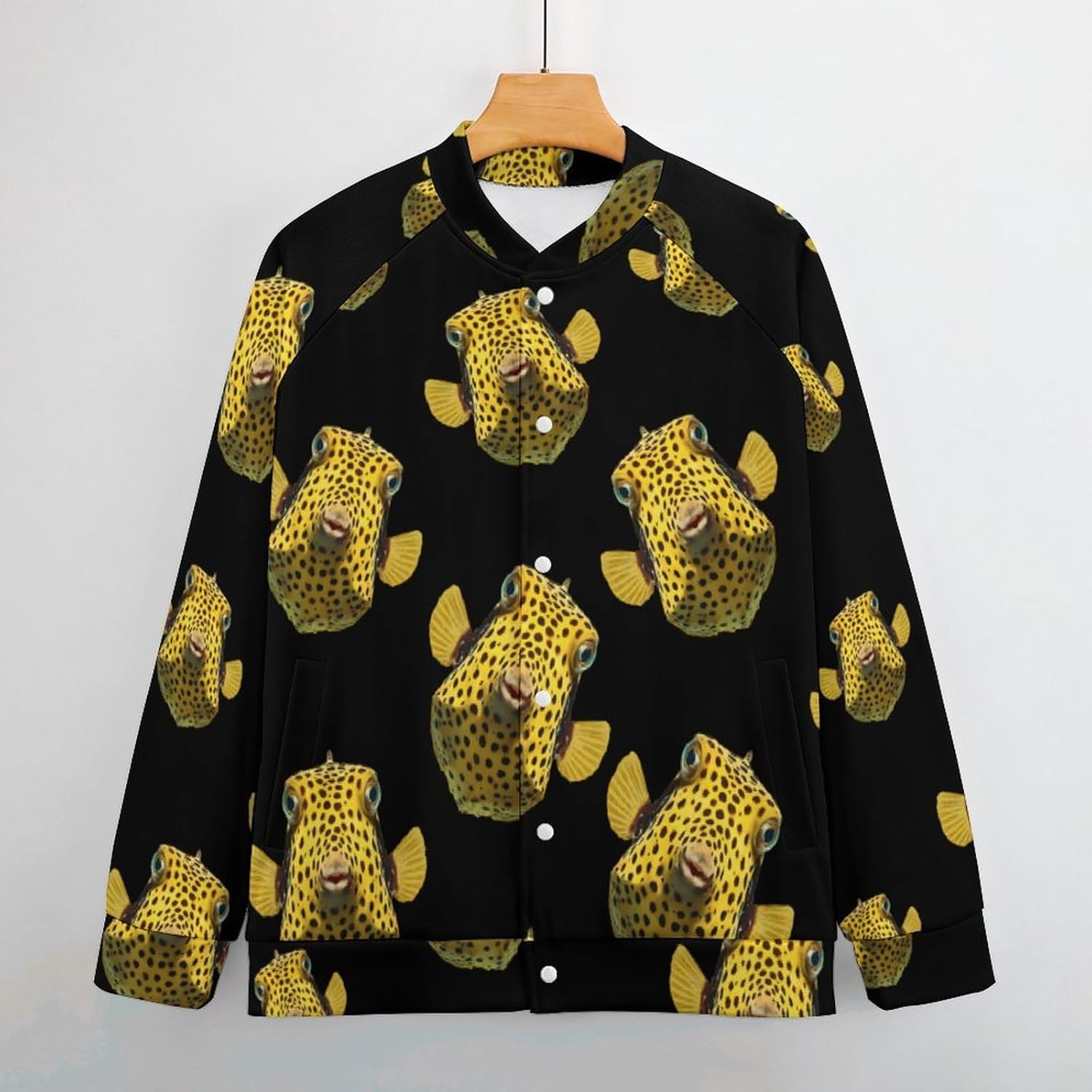 Boxfish1 Yellow Men's Baseball Bomber Lightweight Jacket Casual Coats Streetwear