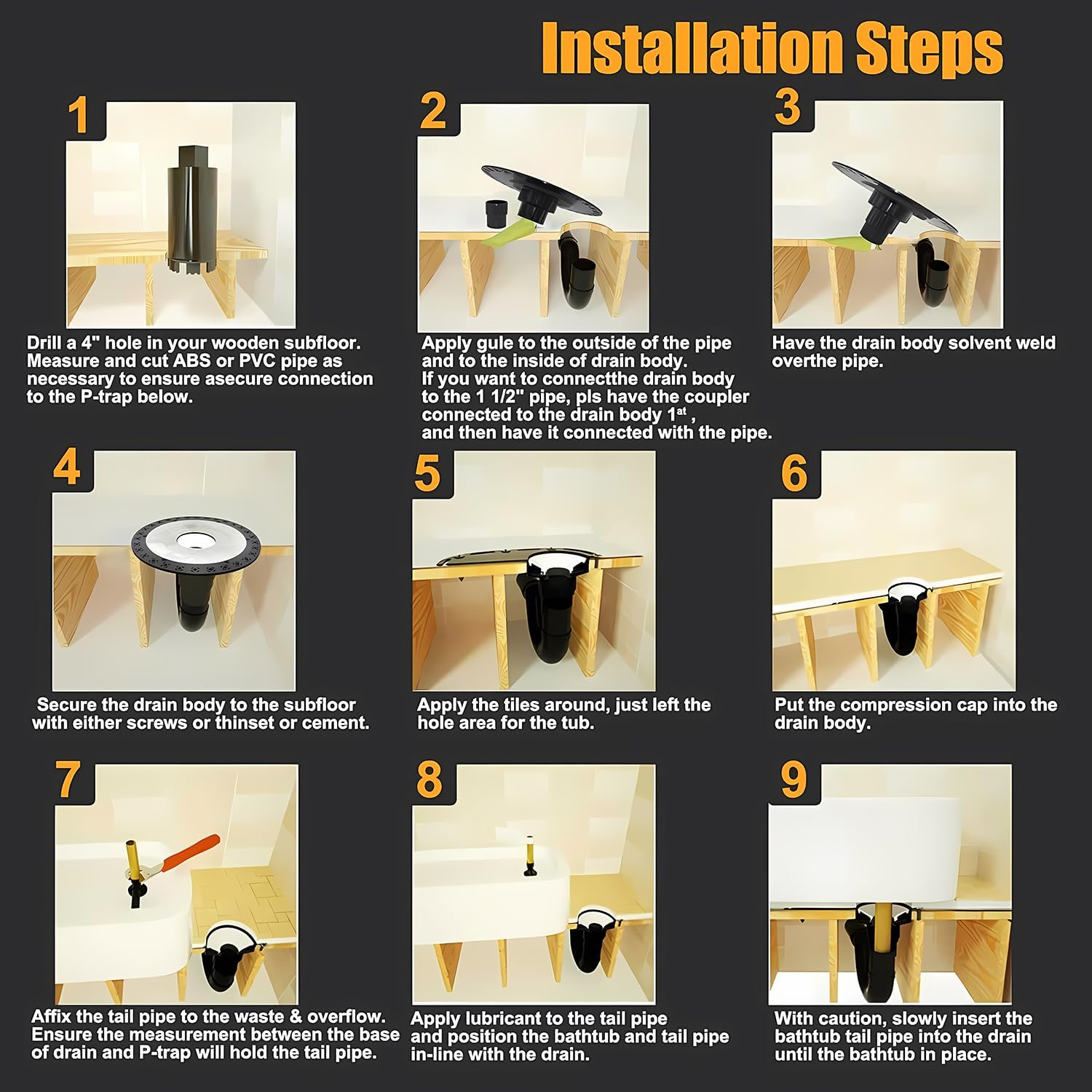 Uni-Green Freestanding Bathtub Drain Rough-in Kit with Tail Pipe Brass - Freestanding Tub Drain - Easy Freestanding Bathtub Drain Mounting Kit with 12" Flange ABS Base