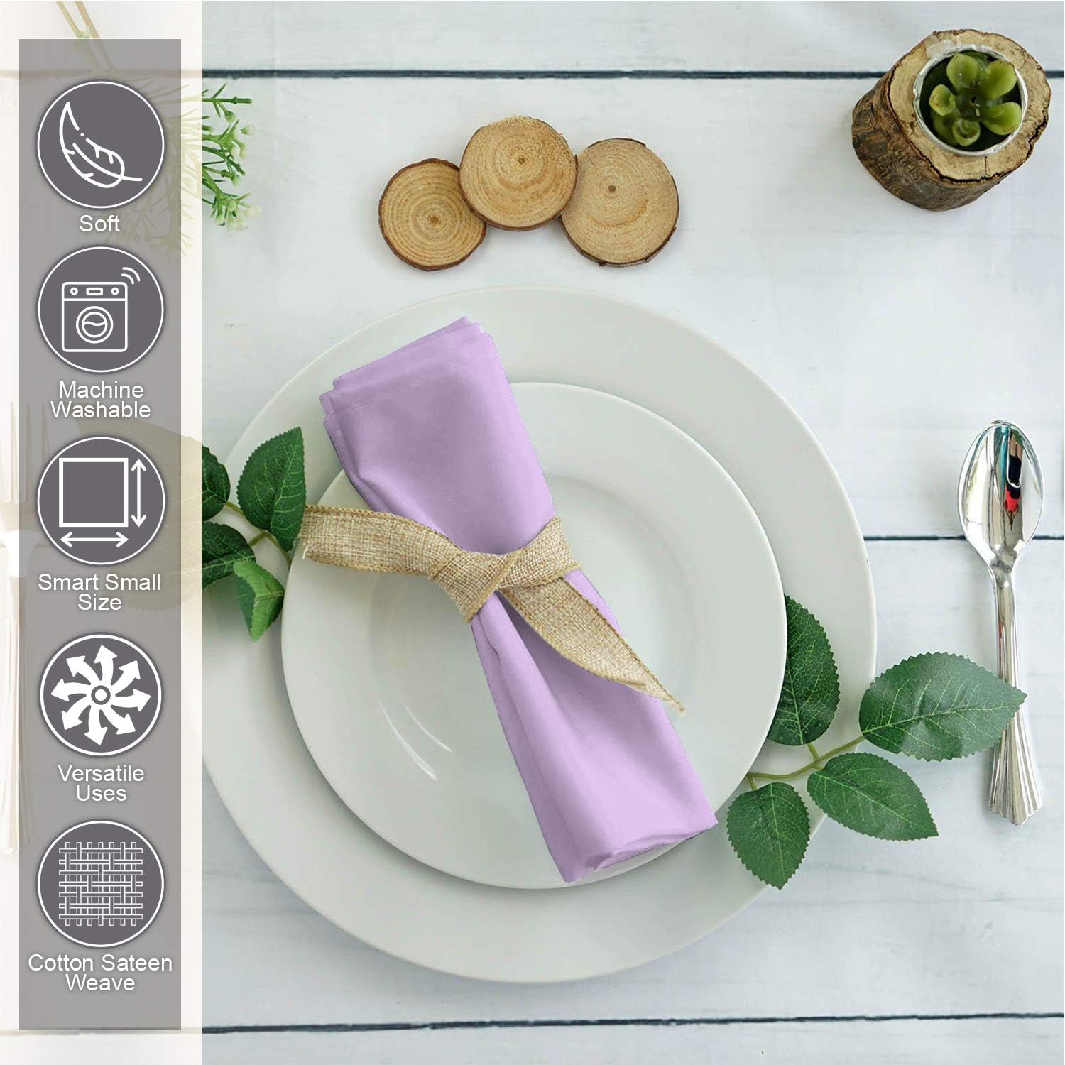 Soft Absorbent Cotton Cloth Small Dinner Napkins Lavender 12pc Pack 14 Inch x 14 Inch, 100% Long Staple Cotton Satin Weave, Luxurious Sheen Reusable Lunch Napkins (100% Cotton Lavender Dinner Napkin)