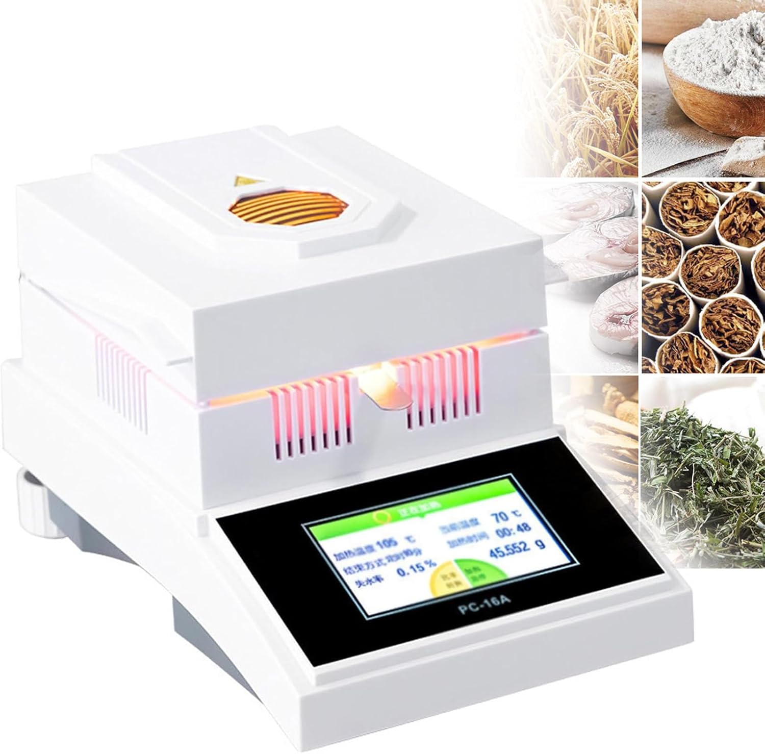 Lab Halogen Moisture Analyzer, 0.001/0.002/0.005g Accuracy, 50g/100g Capacity, 0.01% Moisture Readability, 2 Drying Modes, Touch Screen, USB Interface, 110V, for Wood Grain Food etc,100g/1mg