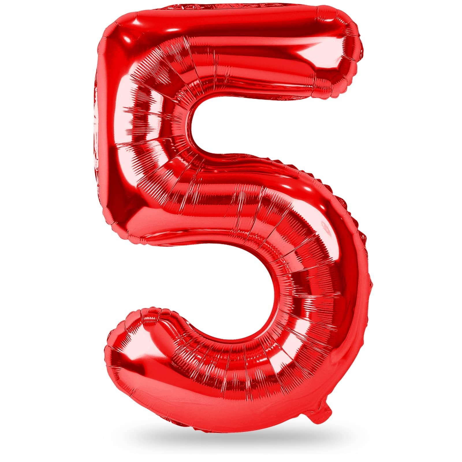 40 Inch Red Large Numbers Balloons 0-9, Self Inflating Foil Number 5 & Big Digit 5 Balloons for Boys Girls, Women Men Birthday Party Anniversary & Graduation Supplies Decorations