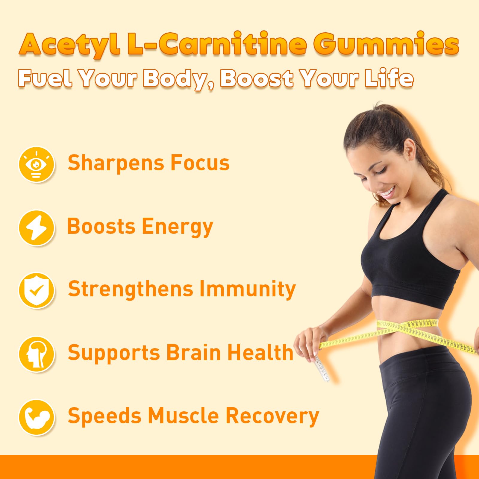 2 Pack Acetyl L-Carnitine Gummies for Energy & Brain Function Support – Vegan, Non-GMO, Orange Flavor, 120 Count (60-Day Supply) — Amazon image 3