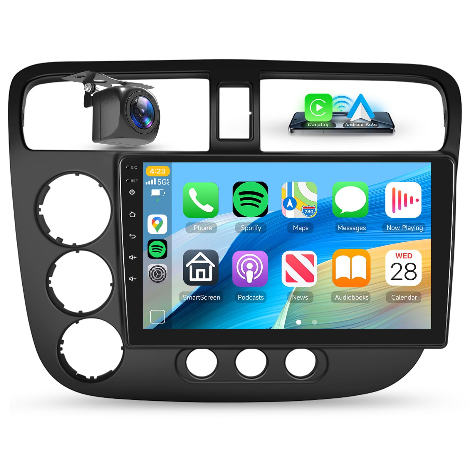 【4G+64G】 for Honda Civic 2001-2005 Android Car Radio Stereo with Wireless CarPlay Android Auto,9 inch IPS Touchscreen Car Stereo Bluetooth5.0, GPS,