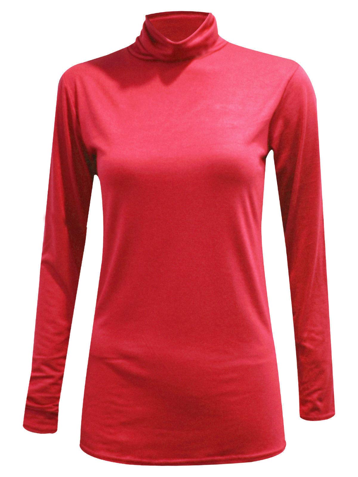 Metluq M0d4 Women's Coral Plain Polo Long Sleeve Roll Neck Turtle Jumper Top 8-26 (, Uk 24-26 Xxxl)