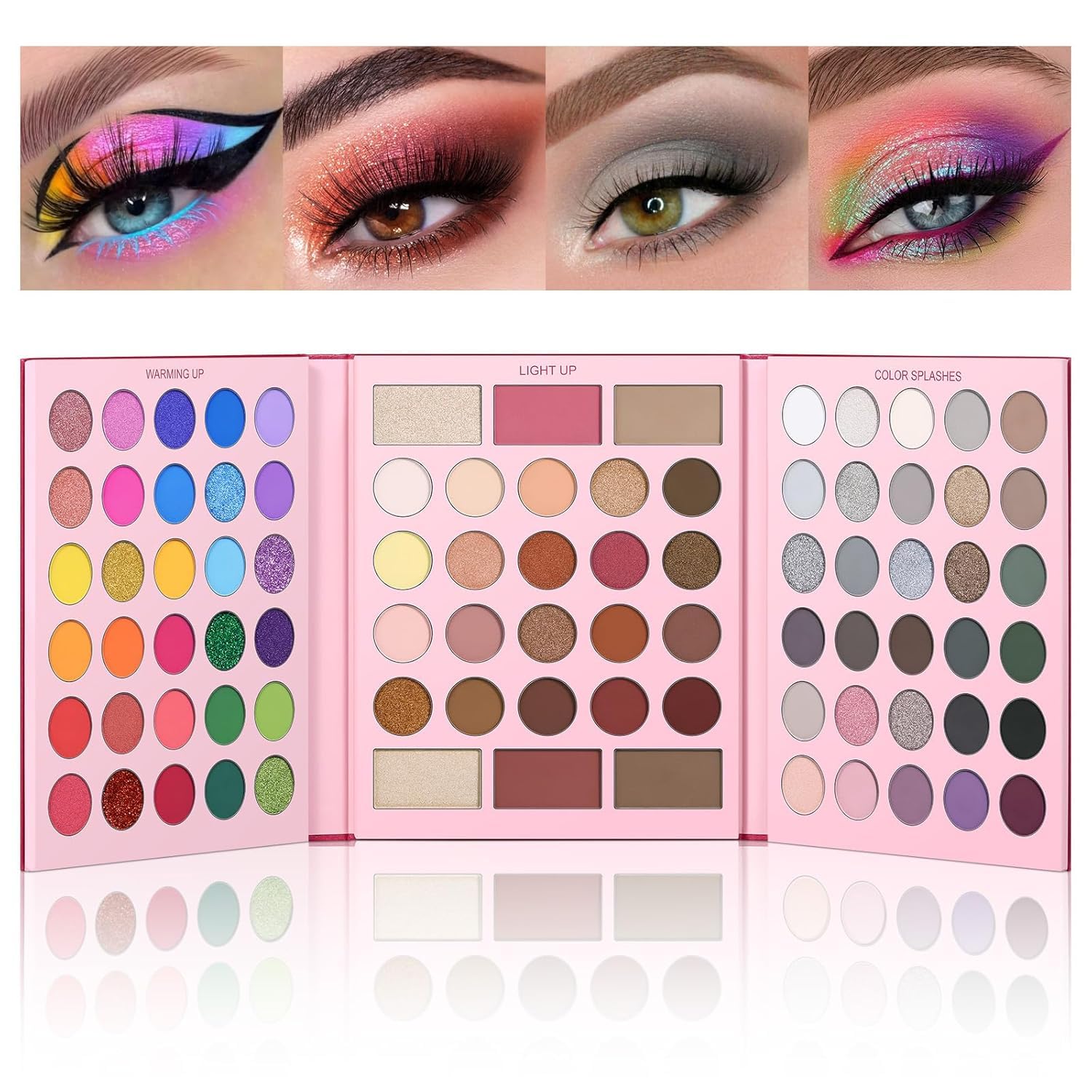 UCANBE Pretty All in one 4 Eyeshadow Palette Pro 86 Colors Holiday Makeup Kit, Matte Shimmer Glitter Eye Shadows Highlighter Blush Contour All-in-One Make Up Pallet Christmas Valentines Gift Set-image-46