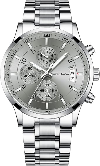 CRRJU Mens Fashion Stainless Steel Watches Date Waterproof Chronograph Wristwatches,Black Steel Band Waterproof Quartz Watch for Men