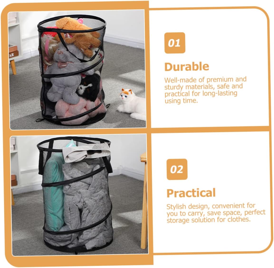 Large Capacity Foldable Laundry Hamper Mesh Basket with Handles Portable Clothes Storage Organizer for Home Travel Camping Lightweight and Space Saving Dirty Clothes Basket